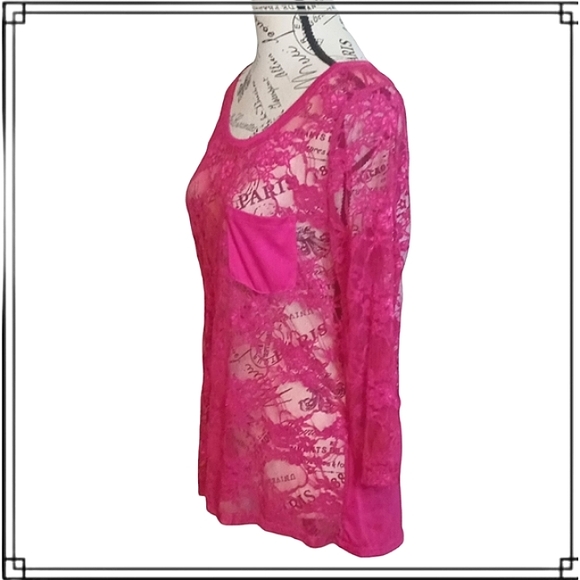 Red Camel Magenta Sheet Lace Scoop Neck Top Size Lg - Picture 6 of 8